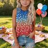 Sleeveless Loose Fit Tank Top for Women Round Neck Denim Patchwork American Flag Print Summer Casual Shirt
