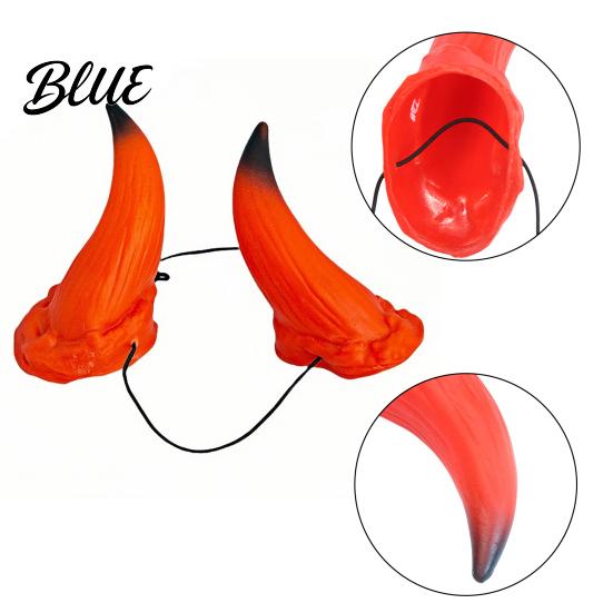 Realistische Hörner-Kopfbedeckung 3D Teufelshörner Kopfschmuck Rotes Dämonen-Haaraccessoire Weiche Vinyl-Requisiten für Halloween-Kostüm Cosplay Zubehör Kleid