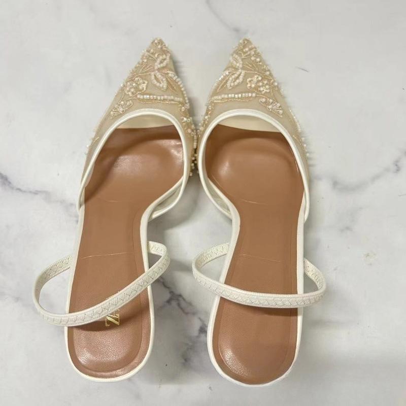 Design Mesh Embroidered Flowers Sandals Women Breathable 2025 Summer Slingback Pumps Women Sexy Pointed Toe Thin High Heels