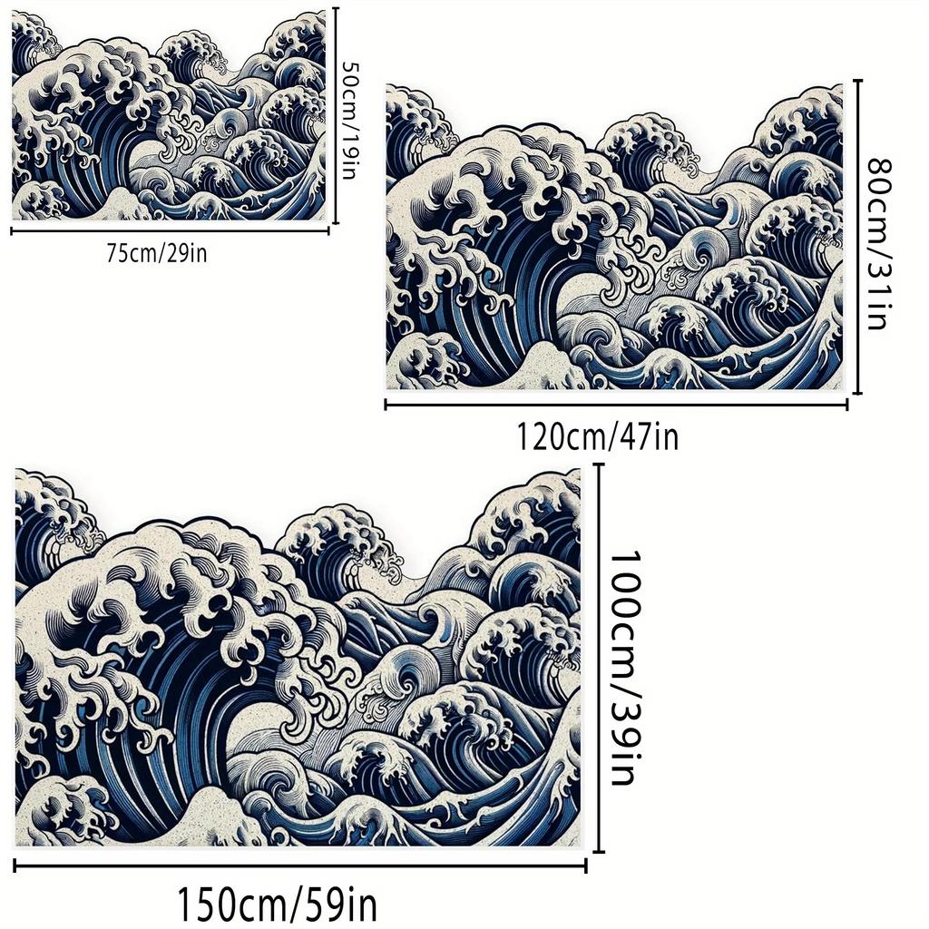 Japanese Ukiyo‑E Great Wave Non‑Slip Floor Rug for Entryway Bathroom
