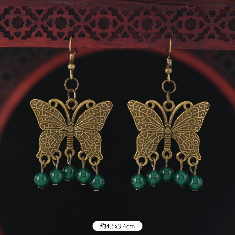 Retro butterfly fringed earrings niche design exotic long temperament high-end earrings women