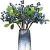 6Pcs Artificial Blueberry Stems Fake Berries Fruit Decor Fake Blueberries Plastic Artificial Fruit Vase Filler Home Wedding Office DIY Party for
