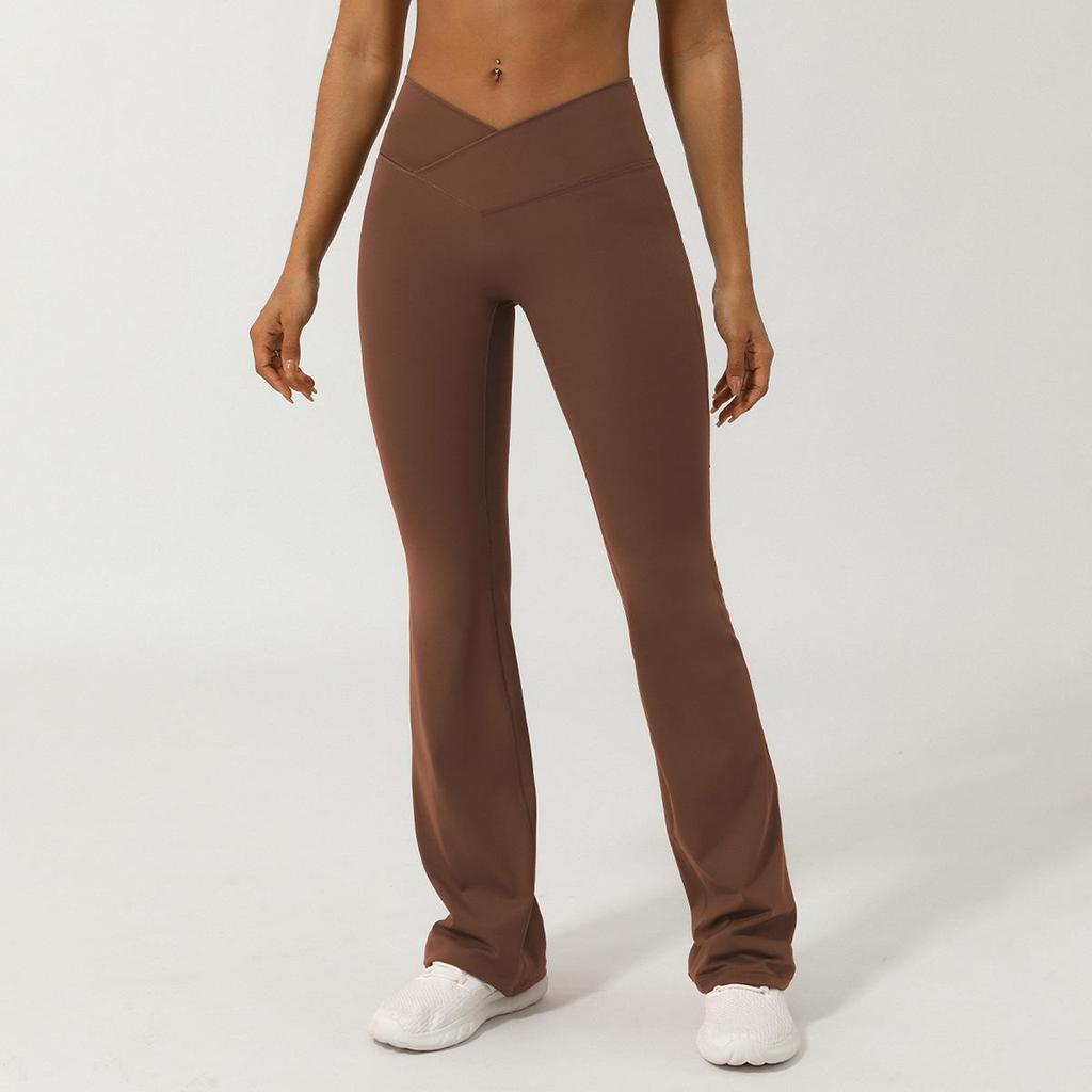 V-Waist Nude Feel Wide-Leg Yoga Pants - Women's Casual Peach Butt Flare