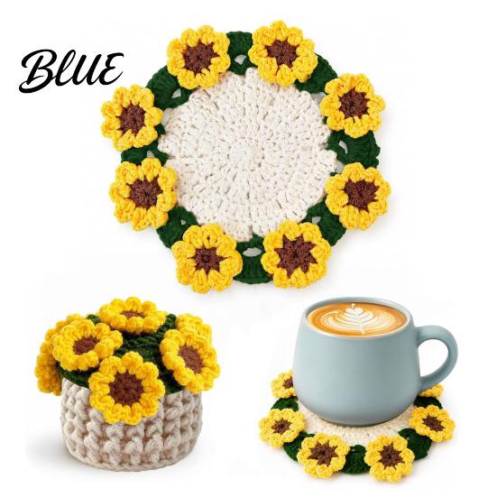 Handwoven Tea Cup Coasters Crochet Flower Bouquet Coaster Handmade Knit Rose Mug Mat Transforms Into Bouquet 2-in-1 Botanical Room Decoration Drink