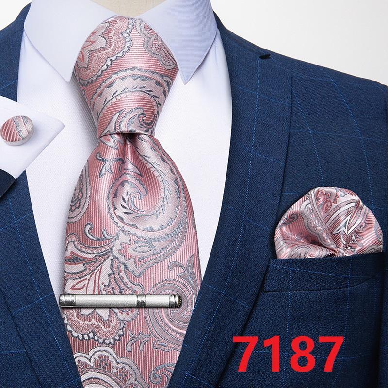 Luxury Blue Paisley Silk Tie Set For Men Floral Men's Wedding Neck Tie Pocket Square Cufflinks Tie Clips Men's Gift