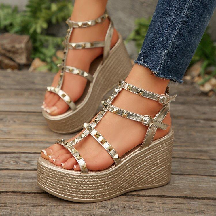 Women's Platform Sandals Summer Women Roman Sandals Fashion Rivet Wedges High Heeled Sandals Women Casual Sandal Sandalias Mujer