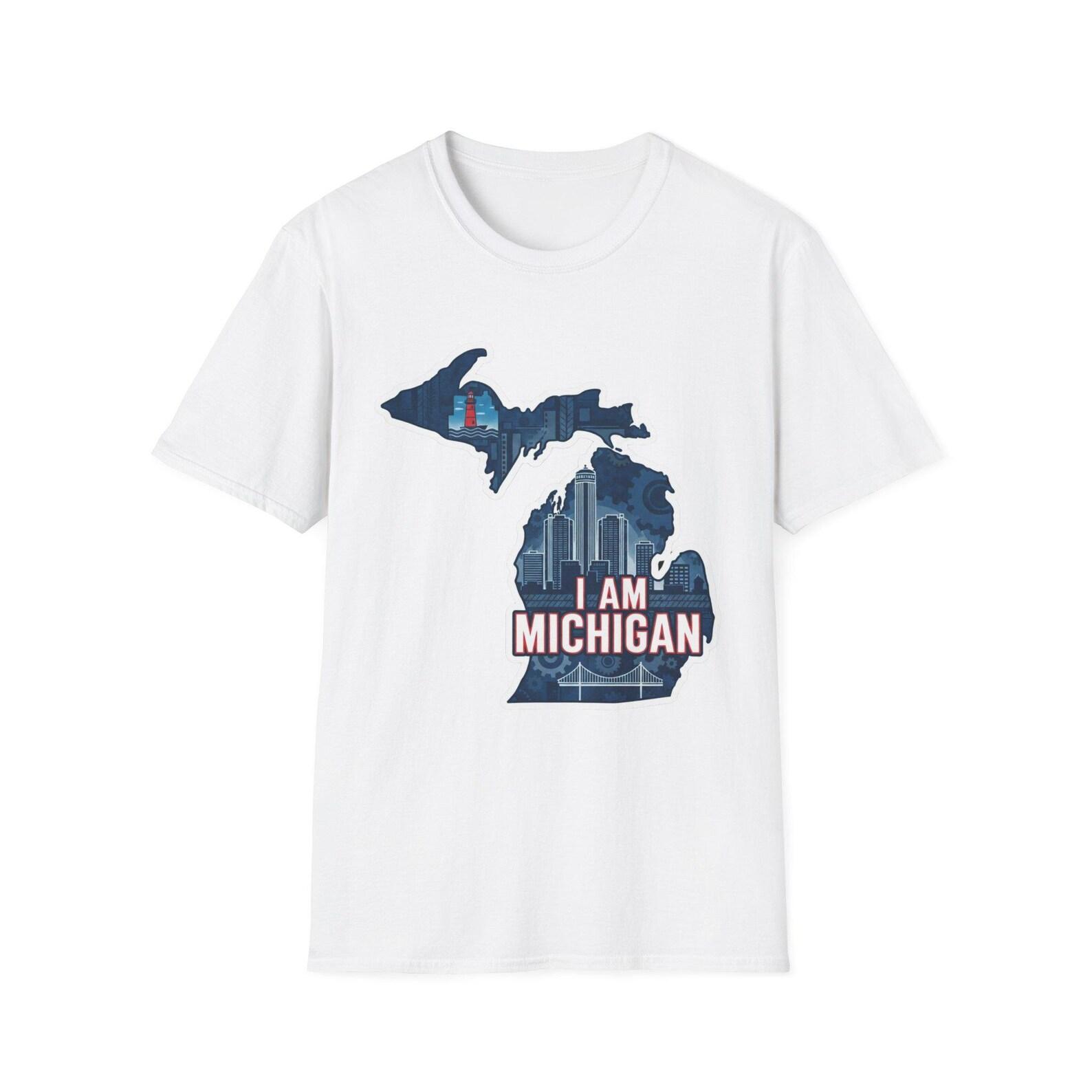 I Am Michigan map graphic T-Shirt | Michigan skyline state pride L