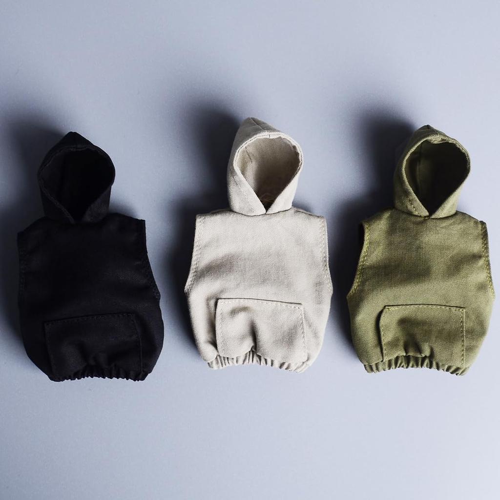 Meetoget 1/12 Scale Male Doll daily sports Sleeveless Hoodie Set Clothes for 6 inch Action Figure PM008US,black