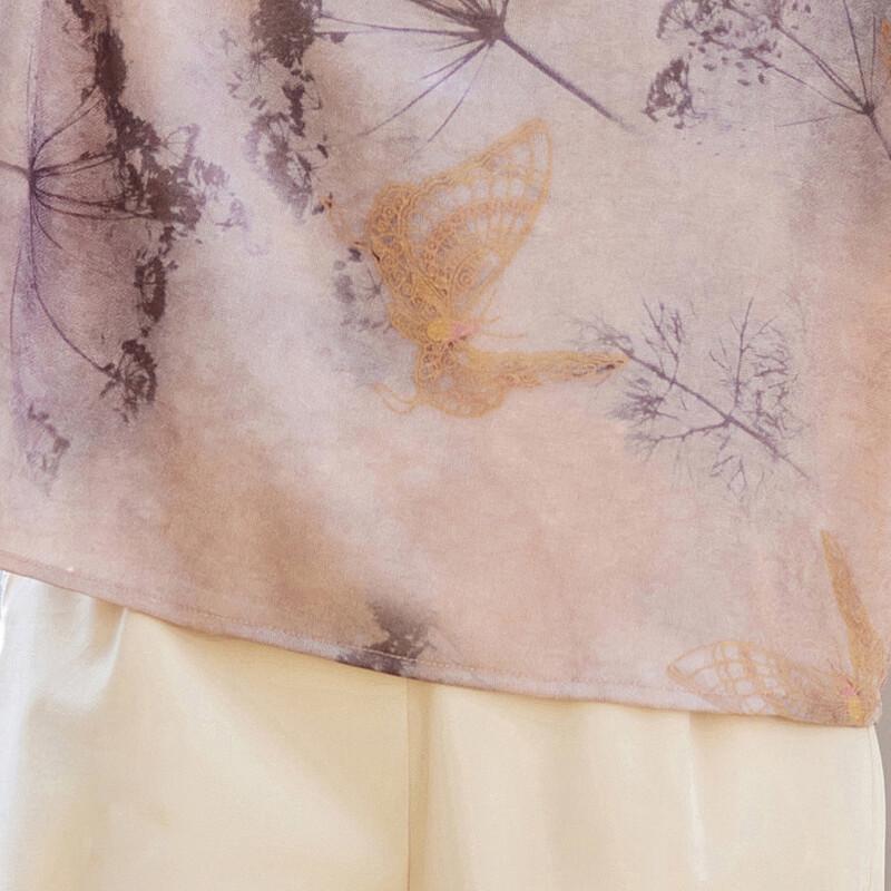 Paster Women's New Chinese Style Chiffon Floral T-shirt & Pants Set