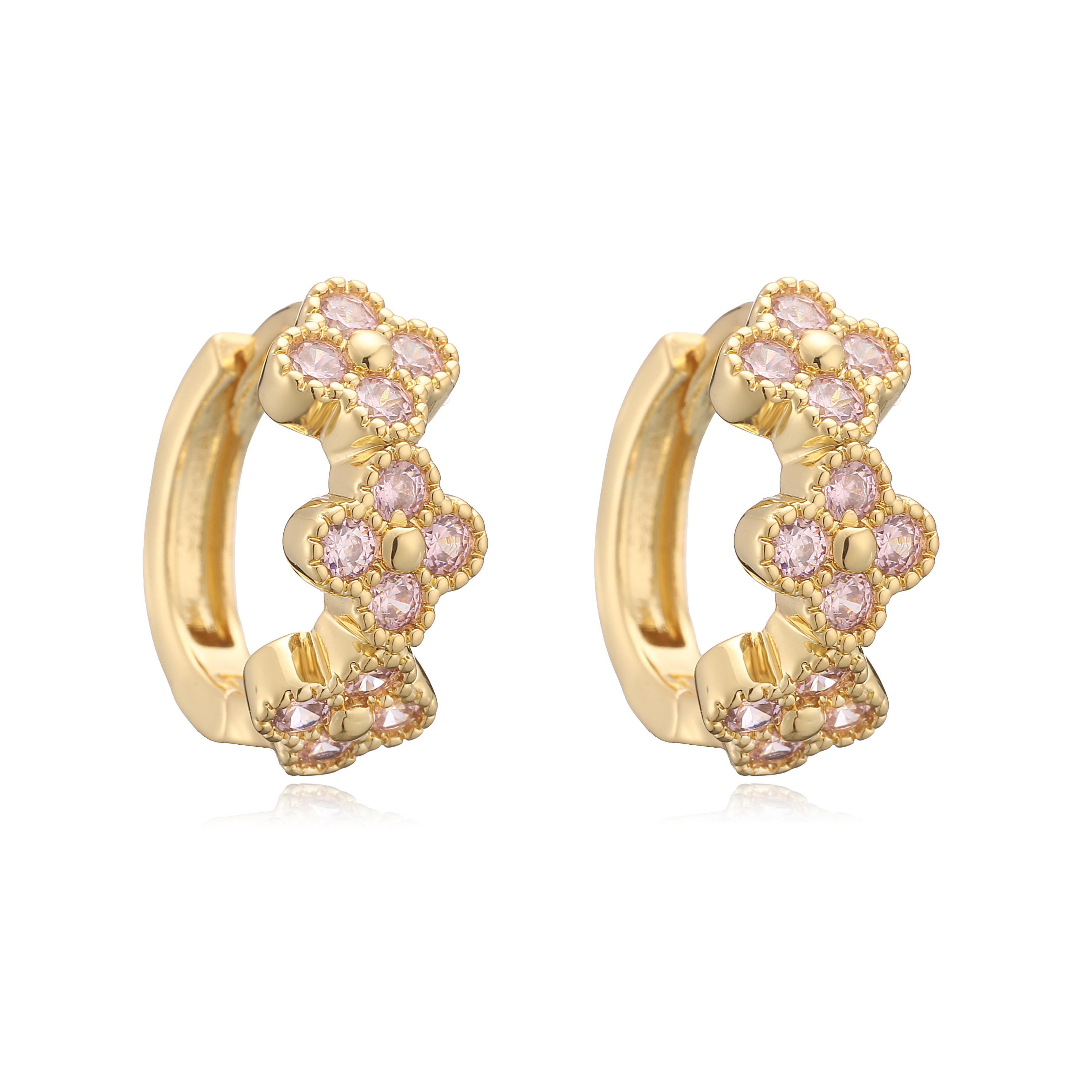 

HECHENG,French Four-Leaf Clover Sweet Romance CZ Stone Earring Hoops Women s Everyday Minimalist Accessories 1 Pair Other