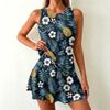 Sleeveless Floral Print Casual Dress with Tropical Pattern and Round Neckline Lightweight Soft Fabric for Women