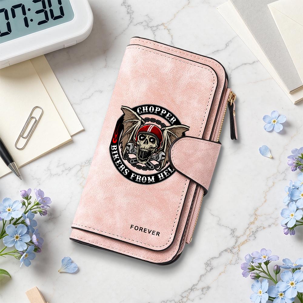 Gothic Skull Biker Pattern Long Wallet Multi Slot Card Holder Coin Purse