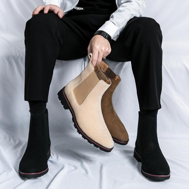 Pánská móda Vintage móda Chelsea boty Obrácená fleecová kůže Jednokrokové Špičaté Společenské pánské vycházkové kotníkové boty Velikost 38-46 Pánské boty