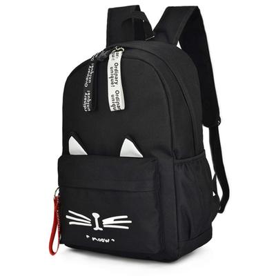 Sac à Dos Scolaire Noir pour Femmes, Chat en Nylon, Grande Capacité, Léger, Sac,