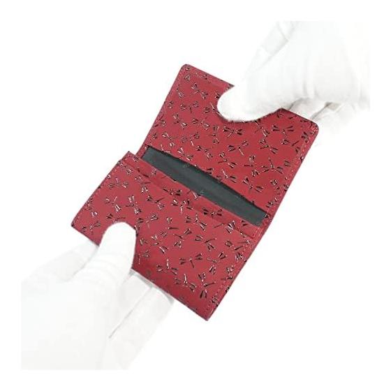 Inden-ya Inden Large Capacity Card Case, Deer Leather, Red Base x Black Lacquer, Dragonfly Pattern, 2501-03-008, Gusseted Card Pocket x1, Pockets x2,