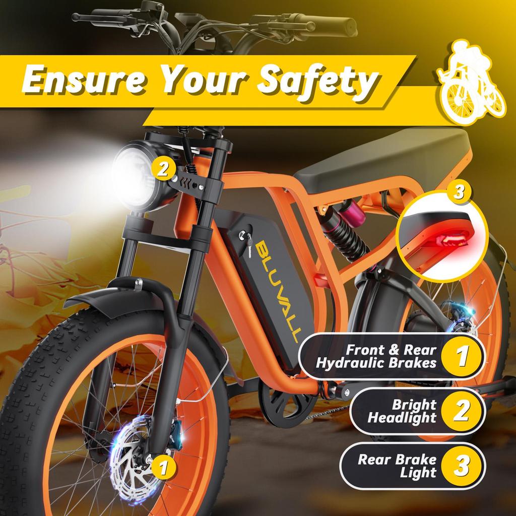 Bluvall Su8 Fat Tire Electric Bike 20*4.0 Wide Tire Long Range Off Road E-Bike