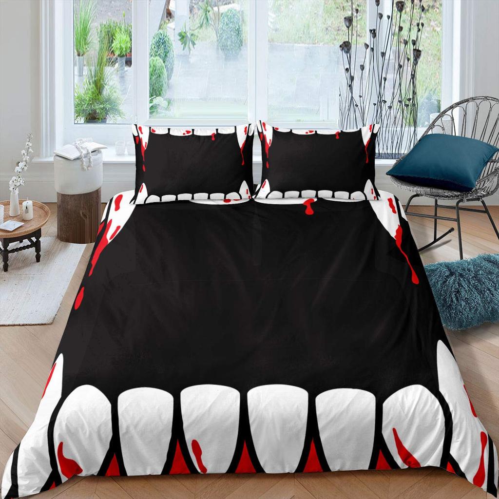 Halloween King Queen Duvet Cover Horror Blood Hand Bedding Set For Teens Scary Red Blood Stains 2/3pcs Polyester Quilt Cover