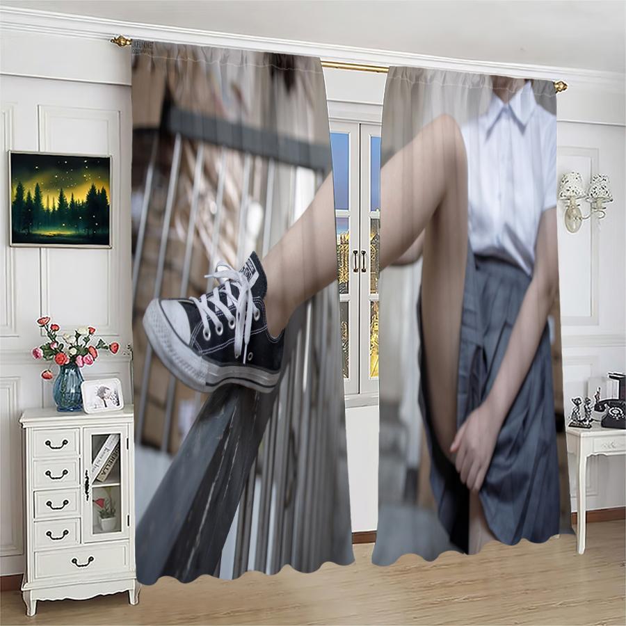 Pure and Innocent Girl Printed Curtains, Pole Bag Curtains, Bedroom and Living Room, Home Decoration, Room Decoration
