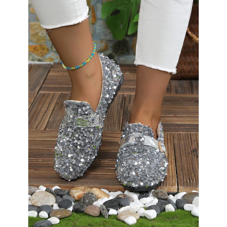2025 New Vintage Sequined Mary Jane Shoes Women's Plus Size Mary Jane Shoes French-Style Flats