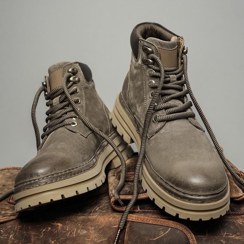 

Martin Men s Genuine Leather Thick-Soled Yellow Work Boots - Autumn Retro American High-Top Outdoor Style 40