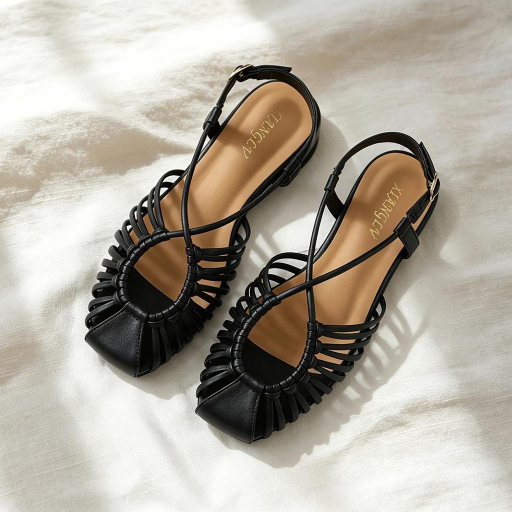 Elegant Roman Flat Sandals for Women, Summer Beach Vacation Style, Woven Thin Straps, Open Toe, Breathable And Comfortable Slippers, Women Shoes