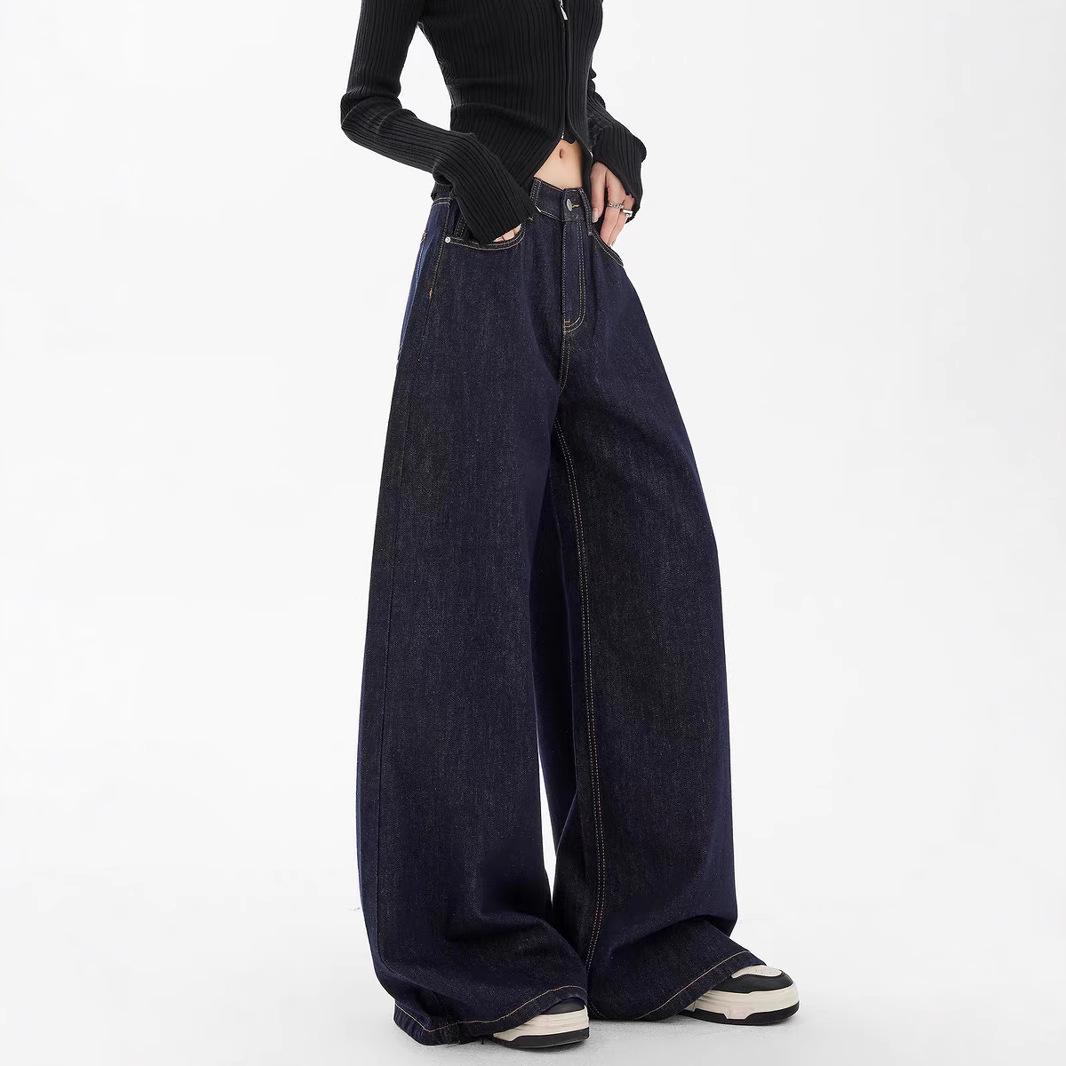 

Женские джинсы Song Zhengen темно-синие прямые широкие ретро - Весенняя коллекция L