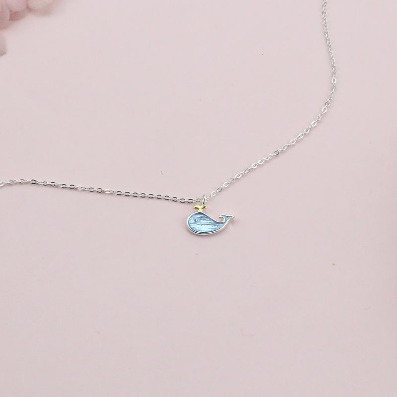 Blue Baby Whale Dolphin Necklace: Cute Mori Girl Style for Women and Students