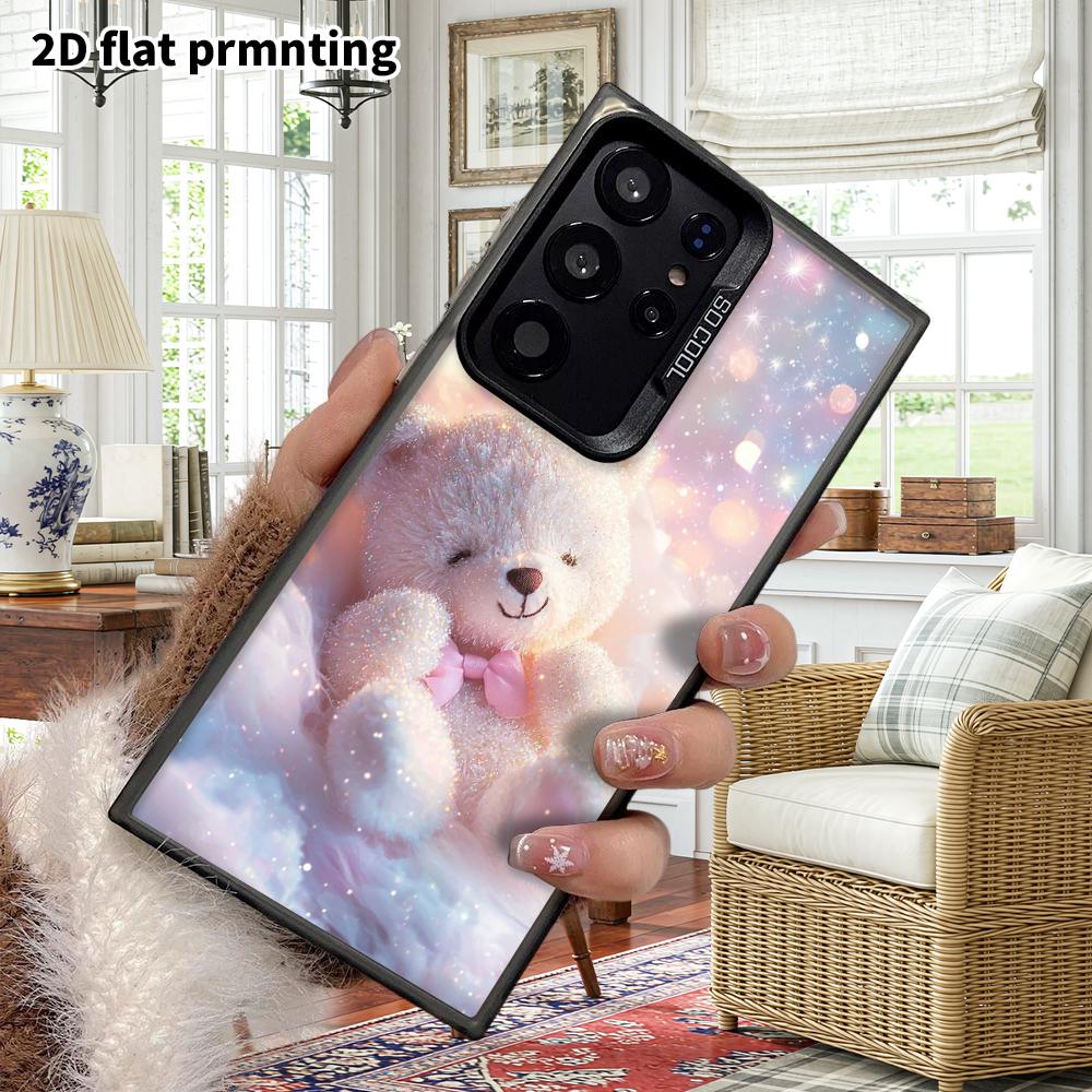 Phone Case: 2D Flat Samsung Galaxy A34 A35 M05 M06 S20 S22 S21 FE Plus 5G Protective Case, Couple Style, Glitter Bear, Christmas and Halloween Gift