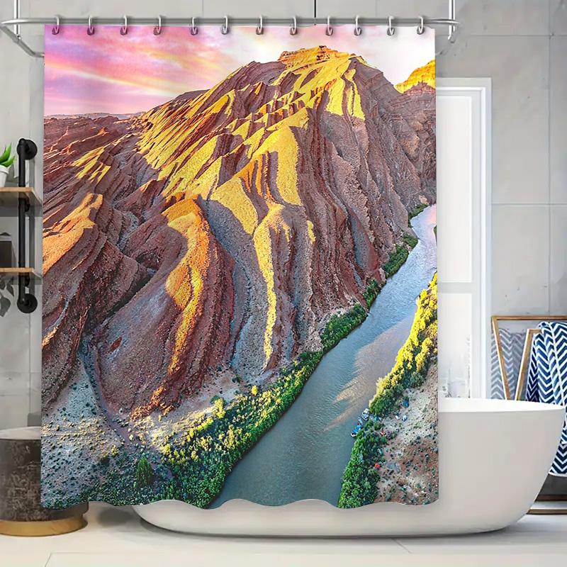 

Nature Mountain River Landscape Shower Curtain Forest Waterfall Scenic Backdrop Home Decor Waterproof Bathroom Curtains Artistic W60H190(CM)-1 Pcs