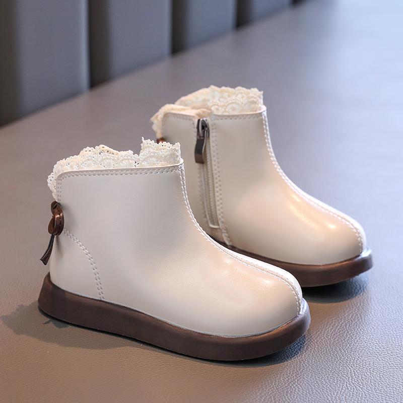 Sweet Girls Princess Winter Boots Elegant Lace Ruffled Edge Children's Boot Fashion Kids Causal Cotton Boots Versatile Outdoor