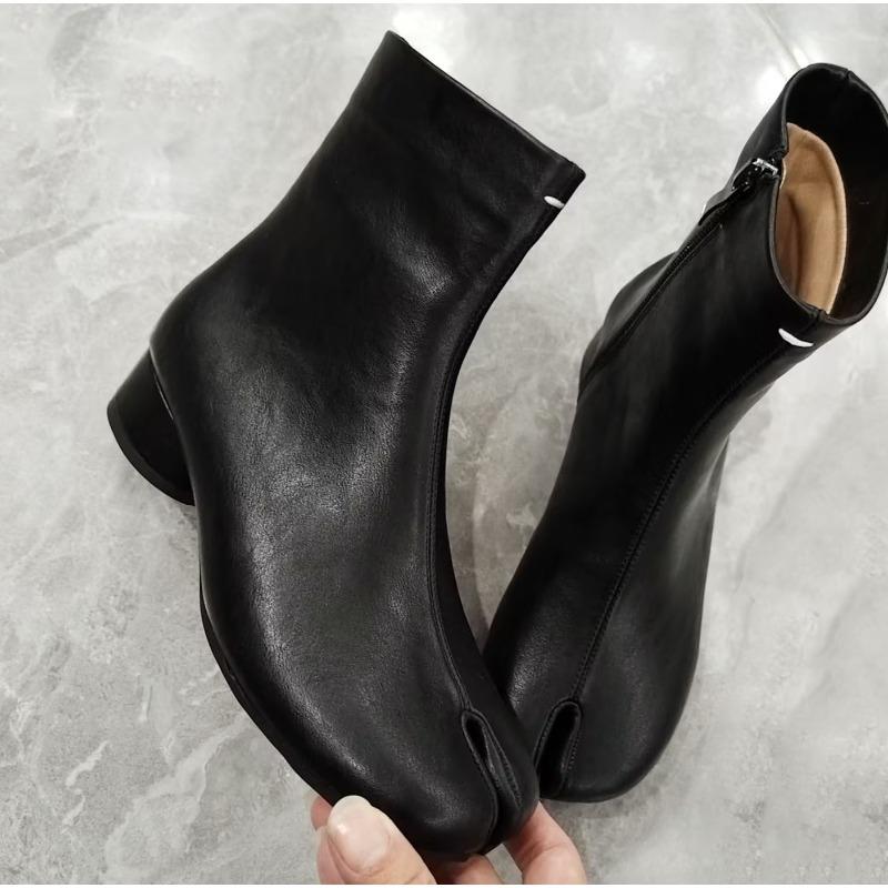 Split-toed pig's trotters women's boots niche skinny thick heel retro side zipper chelsea boots medium tube martin boots short boots