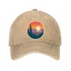 Retro Mountain Pines Sunset Emblem Washed Baseball Cap Outdoor For Womens Unisex FeUnisex Dad Hat