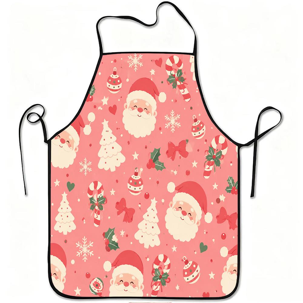 1pc Santa Claus Pattern Apron, Durable And Easy to Clean, Adjustable Waistband, Polyester Material, for Kitchen Cooking, Gardening, Orchard Picking, C