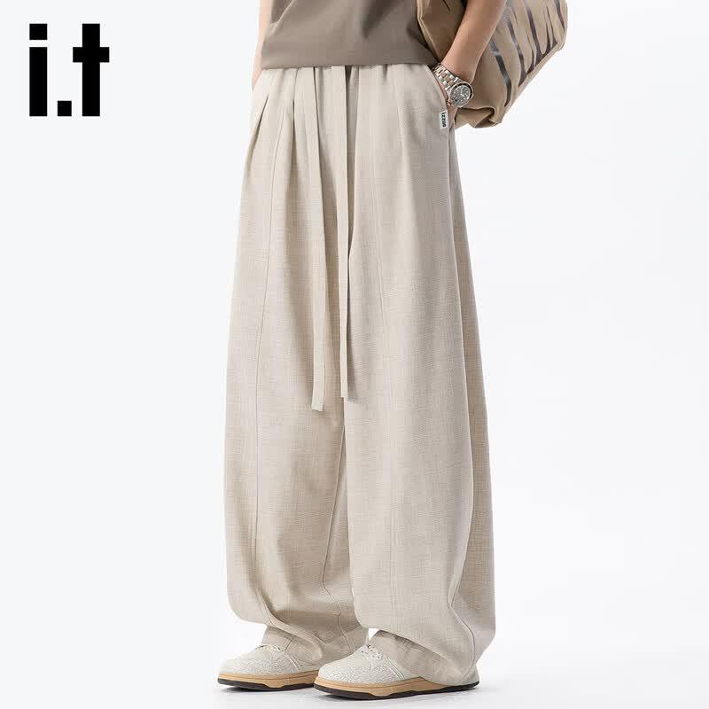 izzueit Men's Lightweight Curved Blade Wide-Leg Casual Pants