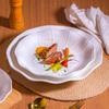 European Ceramic Lotus Leaf Dinner Plate White Embossed Western Steak Plate Home Breakfast Fruit Dessert Dish Ceramic Tableware