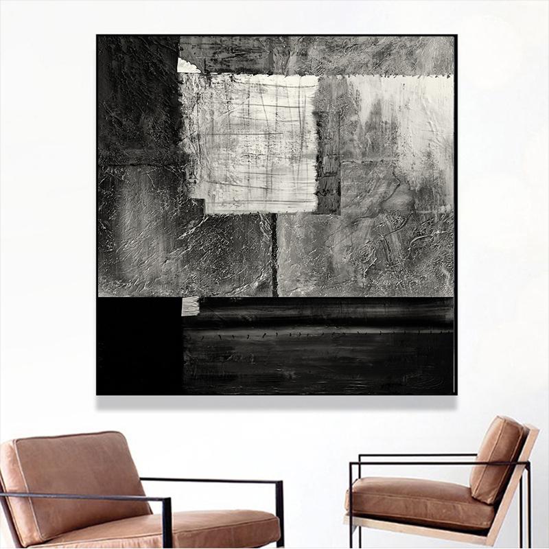 

Абстрактная черно-серая картина маслом, напечатанная на холсте, цветные постеры и принты для гостиной, офиса, настенного декора, без рамки 20x20cm (8X8 inch)