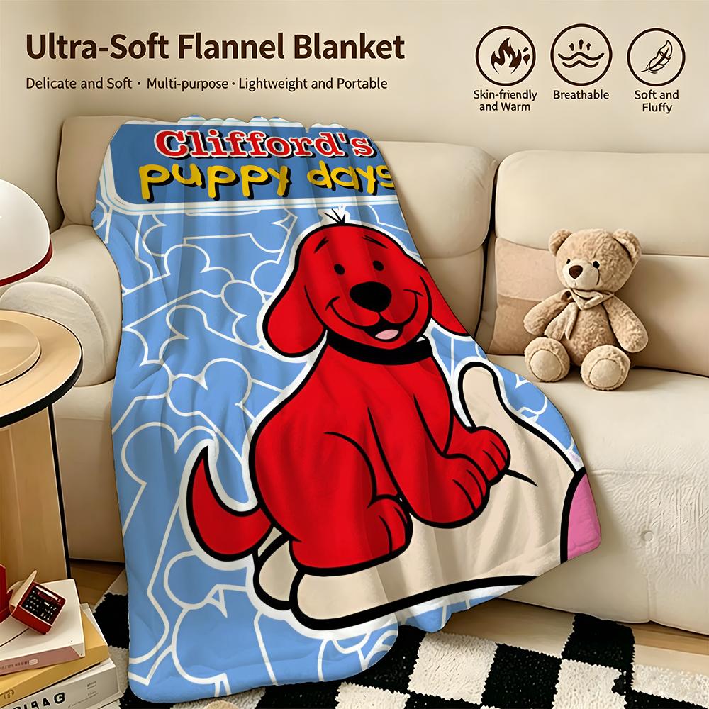 cartoon CClifford the Big Red Dogg Throw Warm Soft Flannel Blanket Multiuse for Sofa Bed Camping Travel Nap