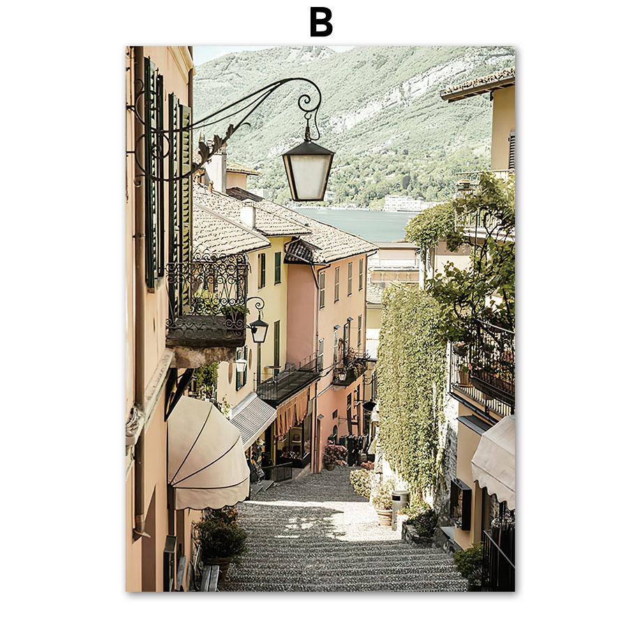 

Прибрежный город, дорога, велосипед, цветок кактуса, европейские городские постеры и принты, настенная живопись на холсте для гостиной, декоративные фотографии 30X40cm No Framed