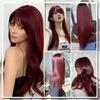 WTB Deep Red Long Straight Hair Synthetic Wig Female Straight Bangs Lolita Fluffy Natural Deep Red Long Straight Hair Wig