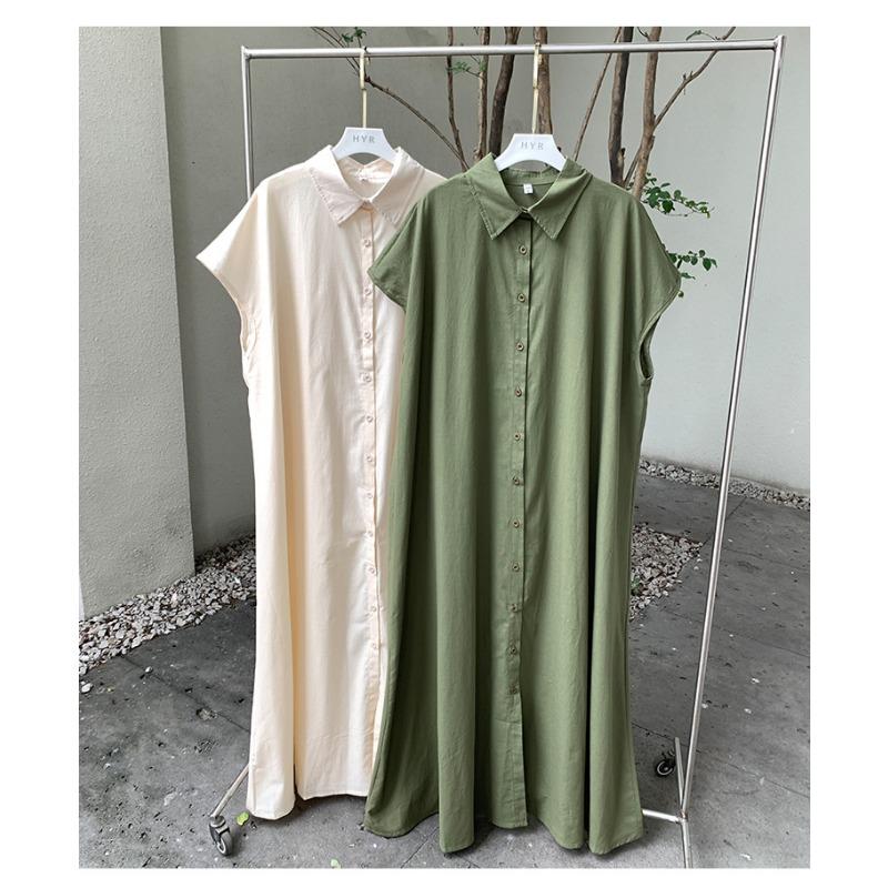 Skirt Short Sleeve Hemp Dress Women Loose Lapel Casual Shirt Dress
