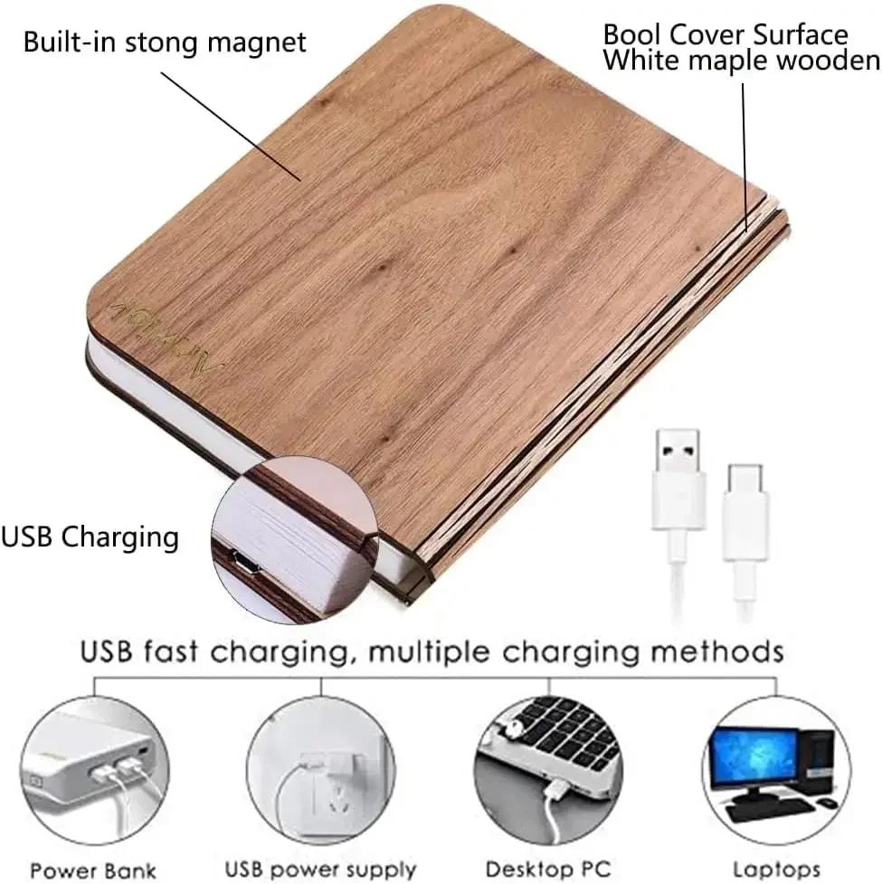 3D LED Book Light USB Rechargeable Night Light 3 Colors Foldable Table Lamp Creative LED Magnetic Lamp Portable Desk Lighting