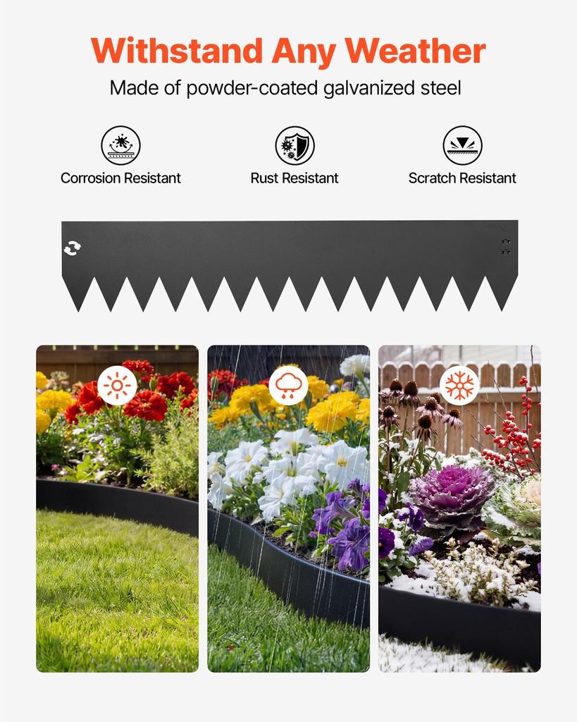 Galvanized Steel Landscape Edging, 6-Pack 1016 x 203 mm Metal Edging for Landscaping with 6 Mounting Clips, Bendable Metal Garden Edge Border for