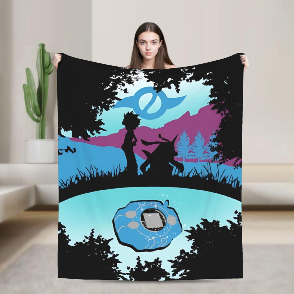 Guilmon Blankets Digimon Nostalgic Anime Wool Vintage Soft Throw Blanket for Bedding Lounge  Winter