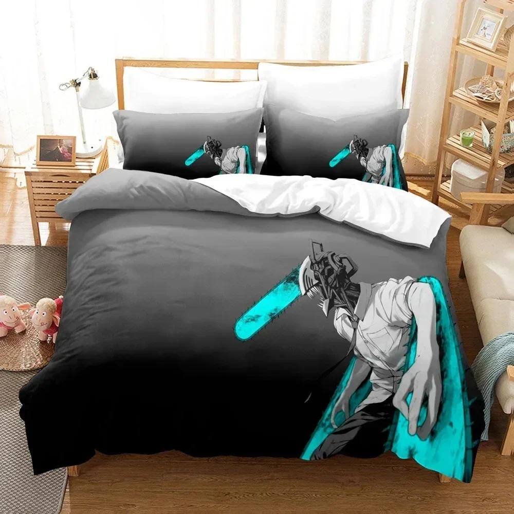 Chainsaw Man Beding Set Anime Carton Twin Beding Set Double 3 Piece Bed Soft with Soft Fabric Duvet Cover Double King Cover Home Textile