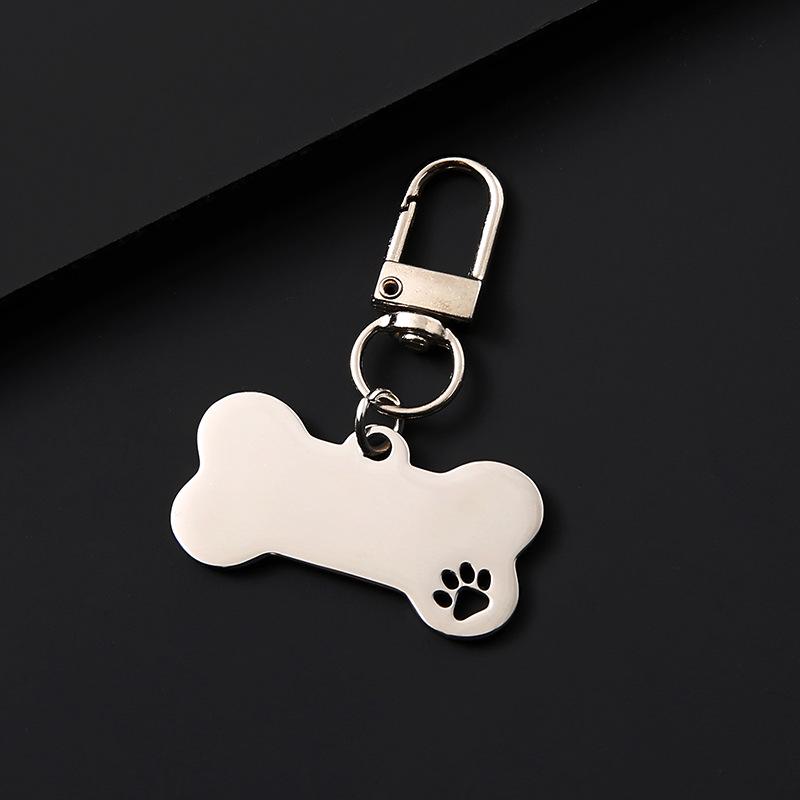 Hollow Pet Pendant Keychain with Metal Buckle - Customizable Bone Dog Tag for Engraving