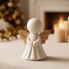 Resin Ornaments for Desktop Minimalist Angel Figurine with Wood Texture Wings, Compact Statue, Decorative Statues Living Room White Sculpture