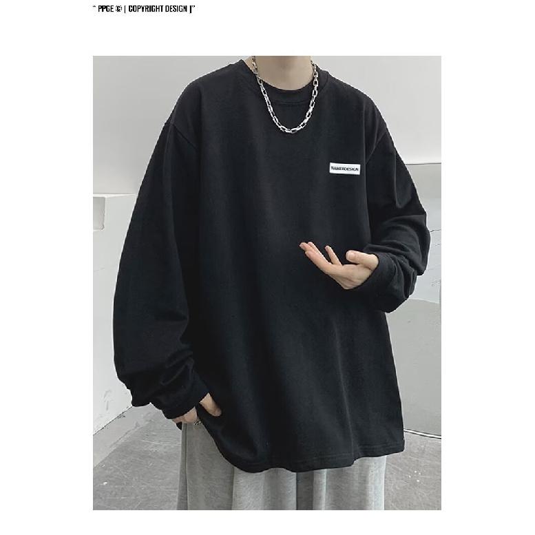 2024 Men's Long-Sleeved T-shirt Autumn Undershirt Long Sleeve Cotton Autumn Hong Kong Style Printing Loose Trendy Top