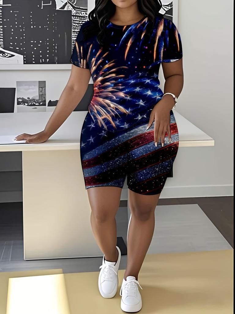 Leopard Print Splicing Women's Casual Suit Short-sleeved Shorts 1D Digital Flower Printing Fashion T-shirt Set