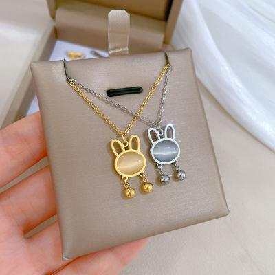 Opal Rabbit Minimalist Stove Real Gold Necklace Female Collarbone Chain Accessories