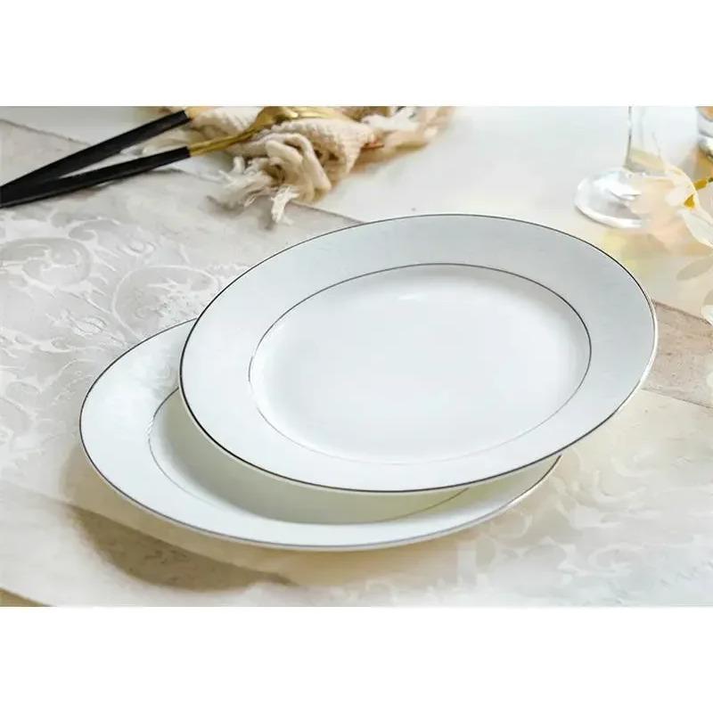 8 Inch, White Bone China Dinner Plates, Enamel Fruit Dish, Chinese Porcelain Plate, Ceramic Tableware Plate, Restaurant Supplies